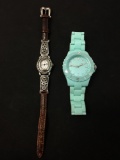 Lot of Two, Petite Vintage Oval Bezel Stainless Steel Watch & Blue Chronograph Sports Watch