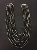 Six Strands of Hand-Beaded 7mm Black Pearls 20