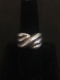 Braid Bypass Styled 13mm Wide Tapered Sterling Silver Ring Band - Size 8