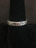Antique Finished Floral Filigree 4mm Wide Tapered Sterling Silver Band- Size 8