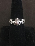 Celtic Claddagh Motif Sterling Silver Ring Band - Size 6.5