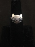 Beau Designed Cat Motif Sterling Silver Ring Band - Adjustable Size