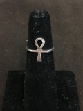 Egyptian 8'' Long Ankh Motif Sterling Silver Ring Band - Size 4