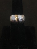 Two-Tone Wave Motif 14mm Tapered Sterling Silver Fashion Ring Band - Size