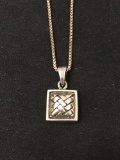 Square Woven Motif Sterling Silver Pendant w/ 18