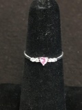 Heart Faceted 3x3mm Pink Zircon w/ Round White Sides Sterling Silver Promise Ring Band - Size 4