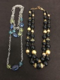 Lot of Two Double Strand Resin Bead Accented Fashion Necklaces, One Black & Gold & Multi-Colored