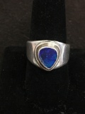 Teardrop Shaped 9x7mm Blue Opal Inlaid Sterling Silver Ring Band - Size 9.5