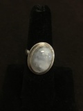 Bezel Set Oval 15x12mm Moonstone Cabochon Sterling Silver Ring Band - Size 7.5