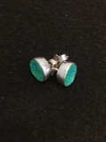 Pair of Round 10mm Blue Green Druzy Sterling Silver Button Earrings