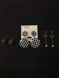 Lot of Three Various Size, Style & Shaped Matched Pairs of Fashion Earrings