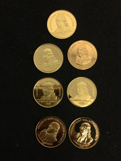 Lot of 6 Franklin Mint 24K Gold Plated Solid Sterling Silver 2.9 Gram Medallions