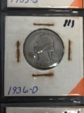 1936-D United States Washington Quarter - 90% Silver Coin