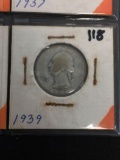 1939 United States Washington Quarter - 90% Silver Coin