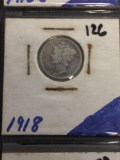 1918 United States Mercury Dime - 90% Silver Coin