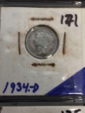 1934-D United States Mercury Dime - 90% Silver Coin
