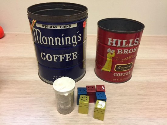 Lot of 2 Vintage Coffee Tins W/ Misc Contents