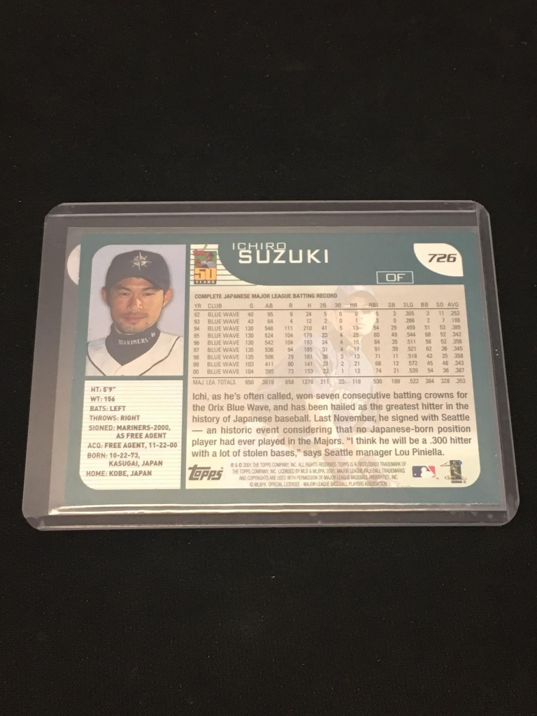 2001 Topps #726 Ichiro Suzuki Mariners Rookie Baseball Card | Art, Antiques  & Collectibles Collectibles Sports Memorabilia Sports Cards | Online  Auctions | Proxibid