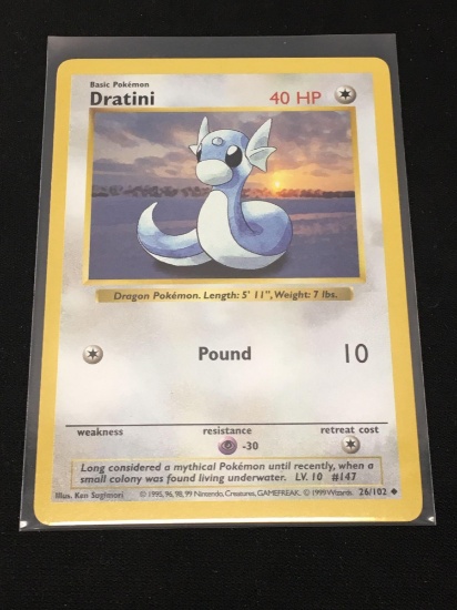 Pokemon Dratini Base Set Shadowless Rare Card 26/102