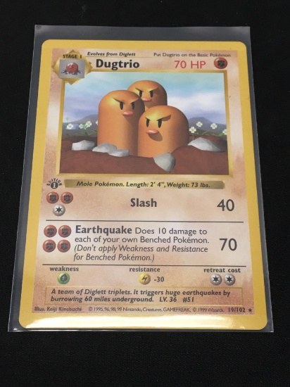 Pokemon Dugtrio Base Set Shadowless 1st Edition Rare Card 19/102