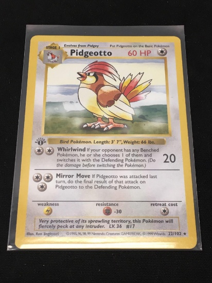 Pokemon Pidgeotto Base Set Shadowless 1st Edition Rare Card 22/102