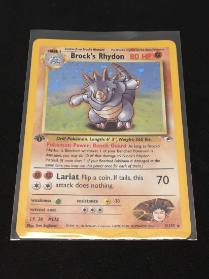 Pokemon Brock's Rhydon Gym Heroes 1st Edition Holofoil Rare Card 21/132