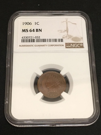 NGC Graded 1906 US Indian Head Penny - MS64 BN