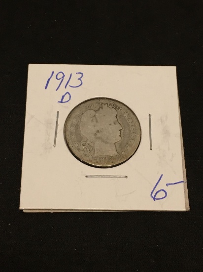 1913-D United States Barber Quarter - 90% Silver Coin