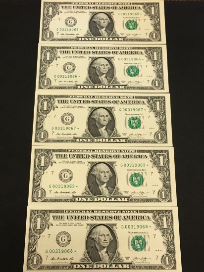 Lot of 5 Consecutive CRISP 2013 US Washington $1 STAR NOTES