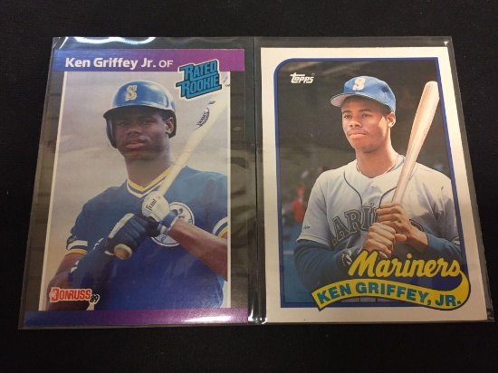 2 Card Lot 1989 Topps Traded & 1989 Donruss Ken Griffey Jr. Mariners Rookie Baseball Cards