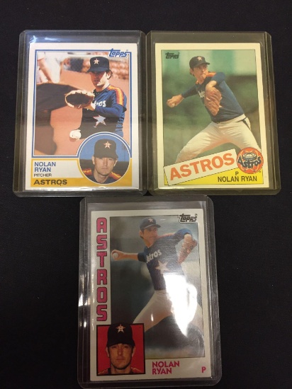 3 Card Lot of 1983 1984 & 1985 Topps Nolan Ryan Astros Baseball Cards
