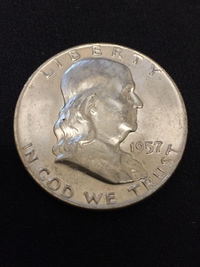 BU Condition 1957-D United States Franklin Half Dollar - 90% Silver Coin