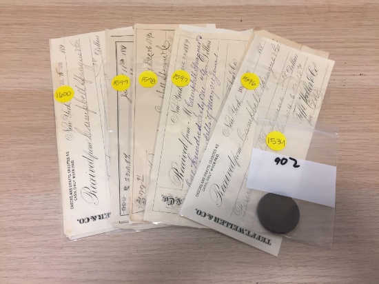 RARE Lot of Antique Checks & Foreign Coin