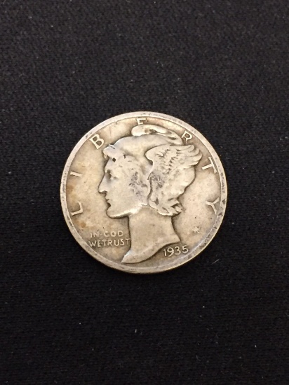 1935 United States Mercury Dime - 90% Silver Coin