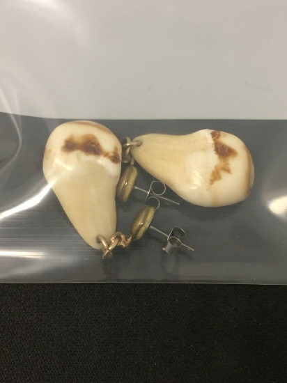 Pair of 1" Long Animal Teeth Drop Earrings