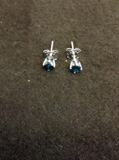 Round Faceted Enhanced Pair of Blue Diamond 14Kt White Gold Stud Earrings-0.50 Ctw-1 Gram