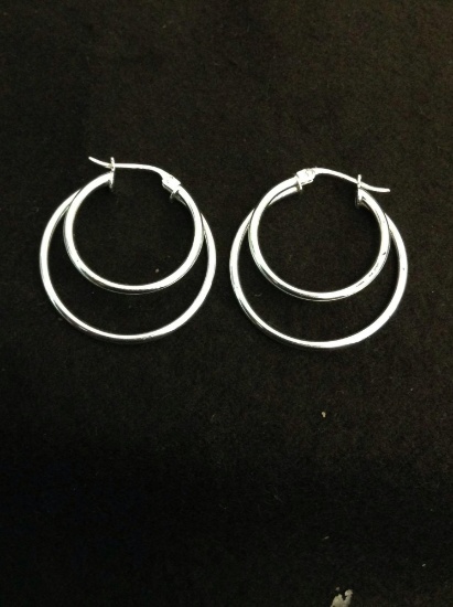 FAS Designed 25mm Diameter 3mm Wide Pair of Sterling Silver Double Hoop Earrings-3 Grams