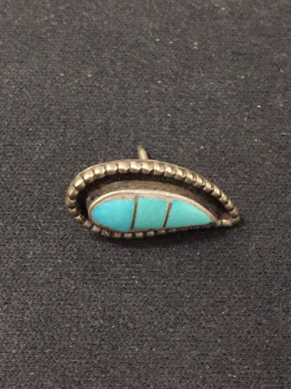 Teardrop Shaped Turquoise Inlaid Sterling Silver Pin