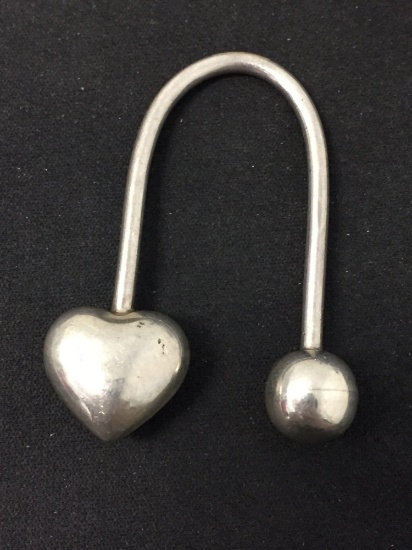 Mexican Made Heart & Ball Motif 2.5x1.75" Sterling Silver "U" Shaped Locking Keychain