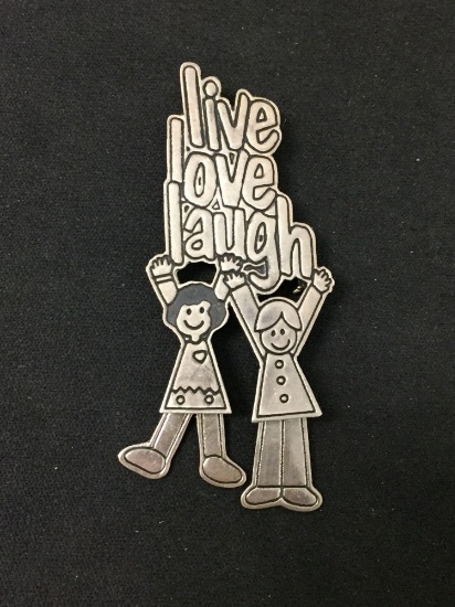 Taxco Designed "Live, Love, Laugh" Themed 3" Long Sterling Silver Brooch