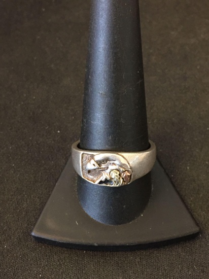 Old Pawn Native American Eagle Black Hills Gold Motif Sterling Silver & 12K Gold Accented Ring