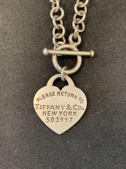 Classic Tiffany & CO Designed 1x1" Heart Tag 18" Long Sterling Silver Necklace-30 Grams
