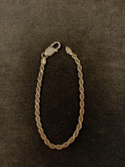 Italian Made 3.0 mm Wide Sterling Silver 7" Rope Bracelet - 8 Grams