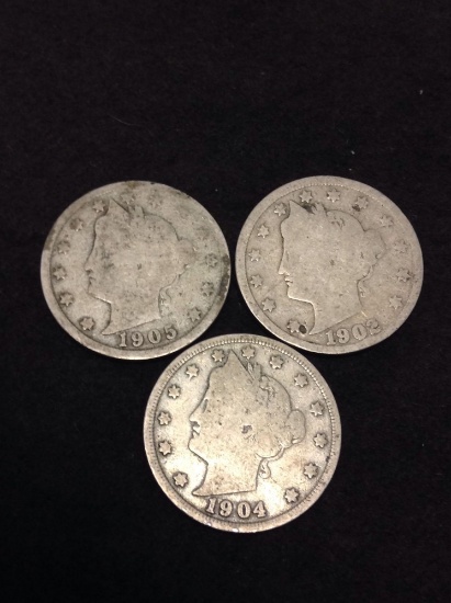 Lot of 3 United States Liberty V Nickels