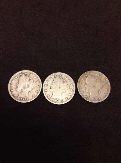 Lot of 3 United States Liberty V Nickels