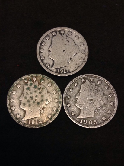 Lot of 3 United States Liberty V Nickels