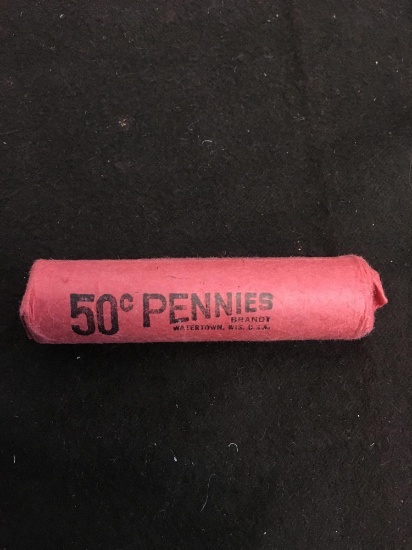 50 Count Roll of United States Wheat Pennies Coins - Unsearched