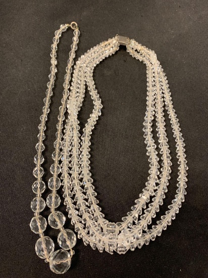 Lot of Two 18" Crystal Bead Accented Necklaces, One w/ Graduating Crystal Beaded & One Triple Strand