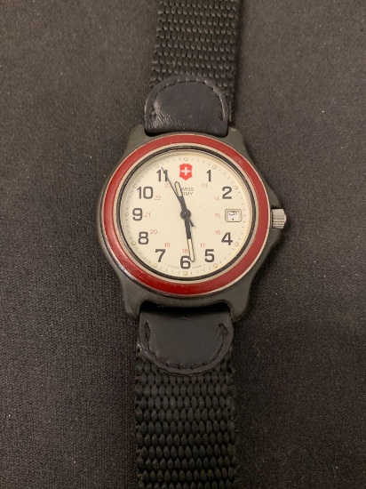 Swiss Army Designed 35mm Bezel Water Resistant Stainless Steel Watch w/ Nylon Strap