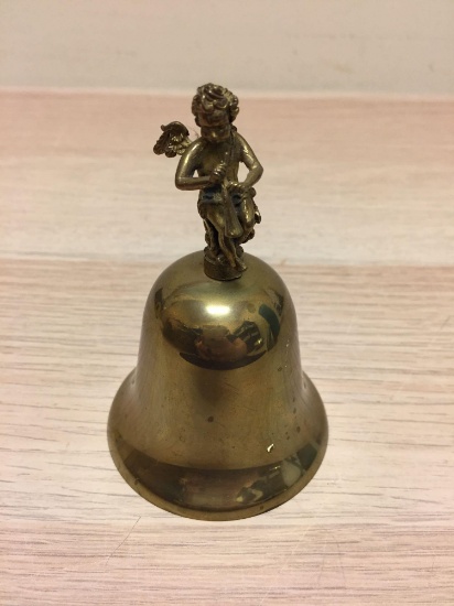 Beautiful Vintage Brass Bell With Angel Handle